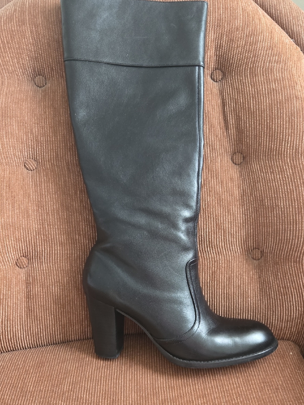 Kenneth Cole Tall Black Leather Block Heel Boots